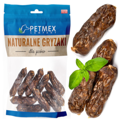 Przejdź do produktu Petmex smaczki przysmaki kiełbaski z jelenia 200g dla psa