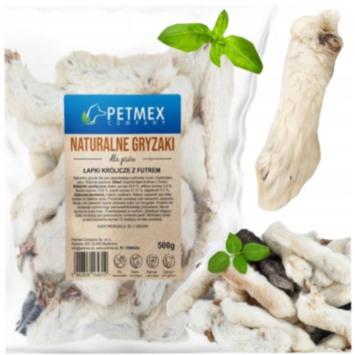 Przejdź do produktu Petmex smaczki przysmaki łapki królicze z futrem 500g dla psa