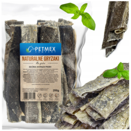 Przejdź do produktu Petmex smaczki przysmaki skóra dorsza paski 200g dla psa