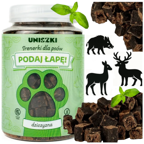 Przejdź do produktu Uniszki smaczki przysmaki trenerki z dziczyzny 210g dla psa