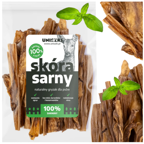 Przejdź do produktu Uniszki smaczki przysmaki skóra sarny 100g dla psa