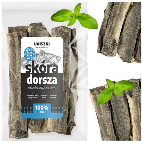 Przejdź do produktu Uniszki smaczki przysmaki skóra dorsza 100g dla psa