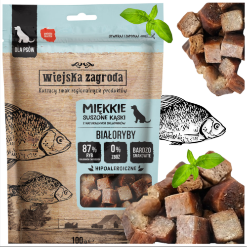 Przejdź do produktu Wiejska Zagroda smaczki przysmaki kąski z białorybów 100g dla psa
