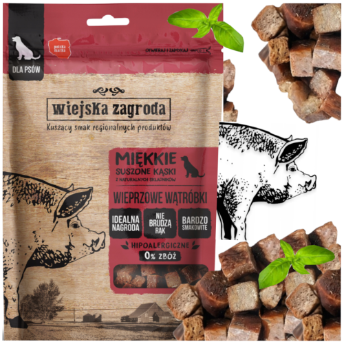 Przejdź do produktu Wiejska Zagroda smaczki przysmaki kąski z wątróbki wieprzowej 100g dla psa