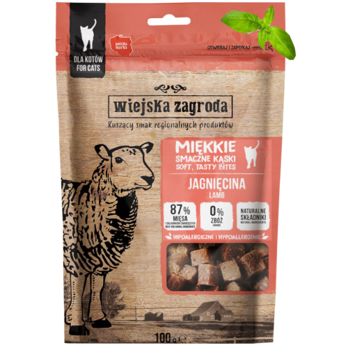 Przejdź do produktu Wiejska Zagroda smaczki przysmaki kąski z jagnięciny 100g dla kota