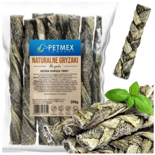 Przejdź do produktu Petmex smaczki przysmaki skóra dorsza twist 200g dla psa